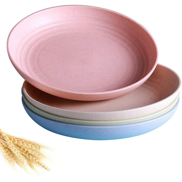 JUCOXO Platos de paja de trigo reutilizables de 8 pulgadas, platos aptos  para microondas para cocina, platos irrompibles para exteriores, sin BPA