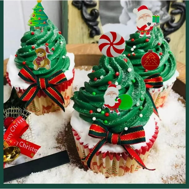 300 piezas de decoraciones comestibles para pasteles de Navidad, pasteles  de Navidad comestibles, adornos para magdalenas, papel de oblea de Navidad,  árbol de Navidad de Papá Noel, muñeco de nieve, decoración de