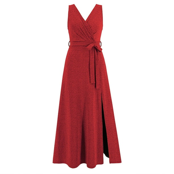 Vestido Elegante Vestido elegante para mujer Abertura lateral con hombros  descubiertos Traje diario sin espalda (Rojo vino S) Ygjytge para Mujer Vino  rojo T XXL