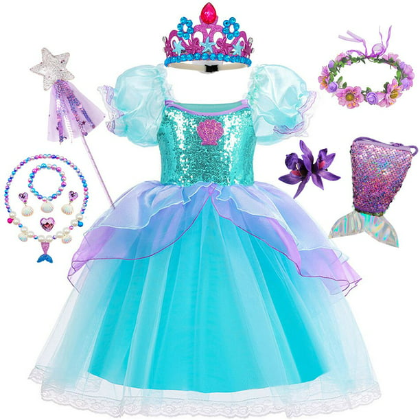 Disfraz de sirena para niña, vestido de sirena Ariel para bebé, disfraz de  Halloween, vestido de niña de escamas de pescado, vestido de cumpleaños  para niños -  México