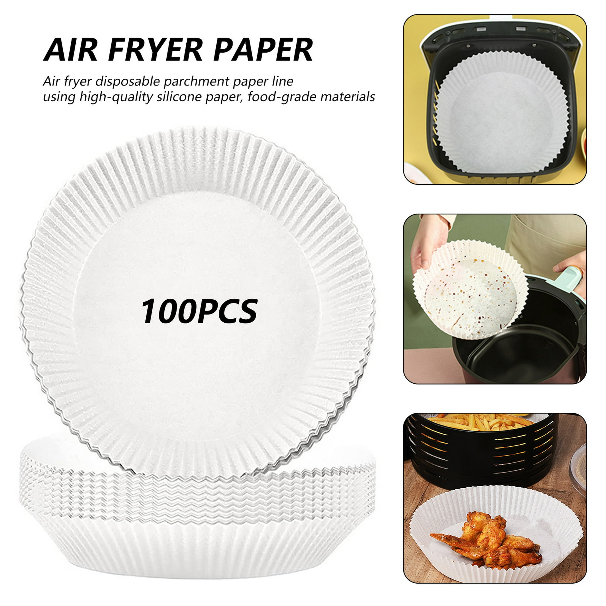 Batería de Cocina Freidora de aire Desechable Revestimiento de papel  Pergamino para hornear antiadherente con cepillo para pinzas para alimentos  Likrtyny Libre de BPA