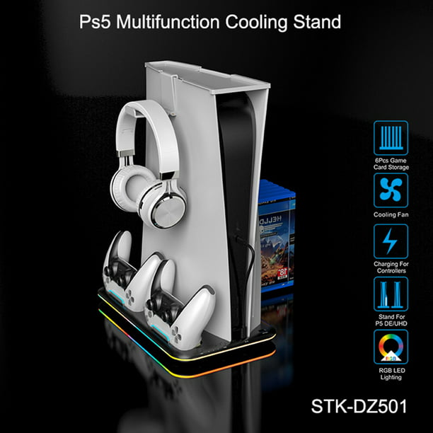 1 Estación De Refrigeración Con Soporte De Luz RGB Con Ventilador De  Refrigeración Para Disco PS5 Y Edición Digital, Estación De Carga De  Controladore