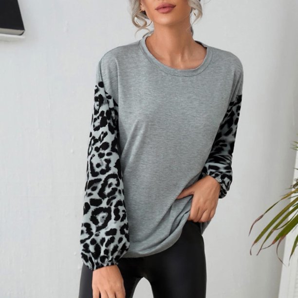 Blusas de leopardo sexy para mujer Camisa casual de manga larga