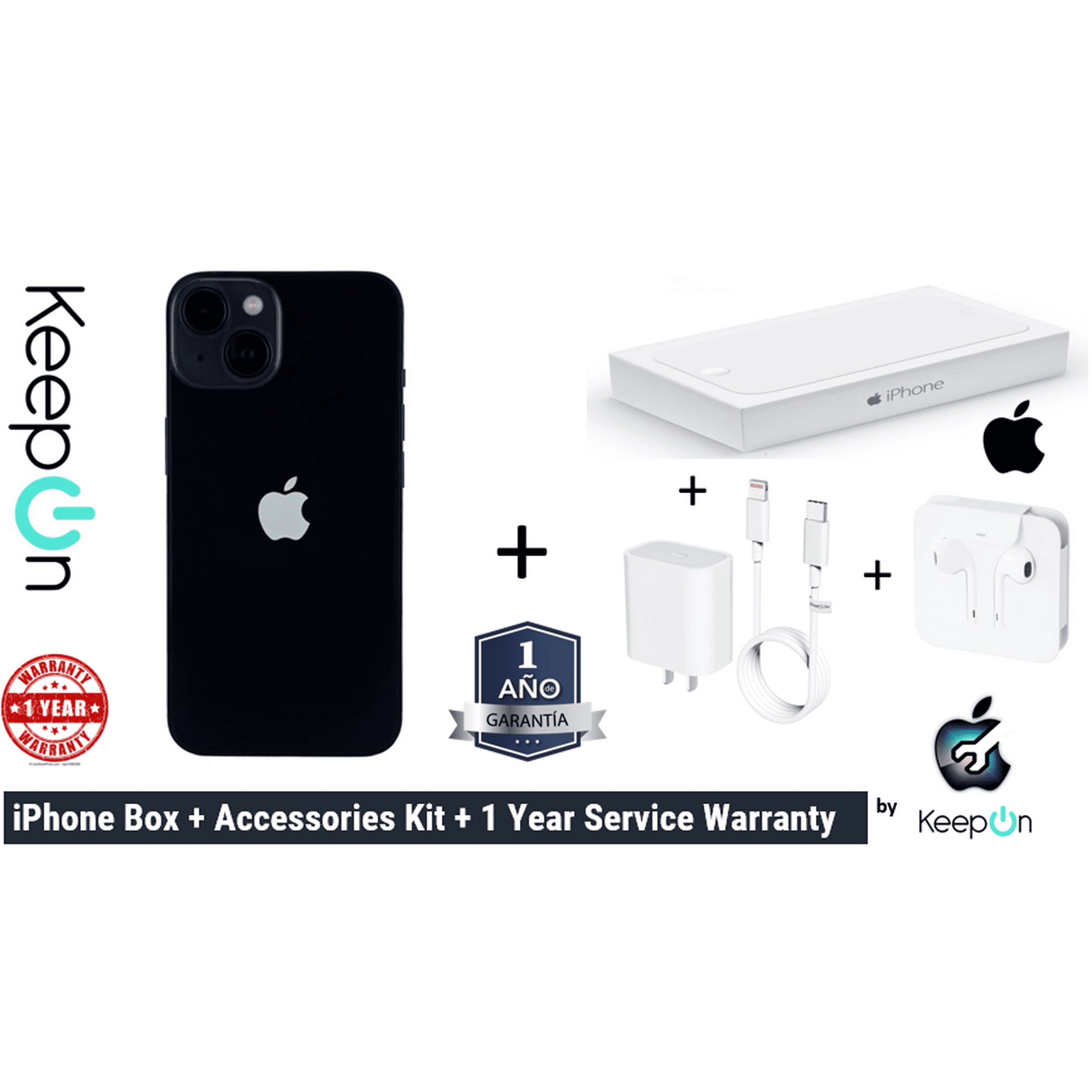Apple iPhone 13 MINI 128 (Incluye 1 año en Reparacion KeepOn + Cargador  Rapido y Protector Privado + Apple REACONDICIONADO