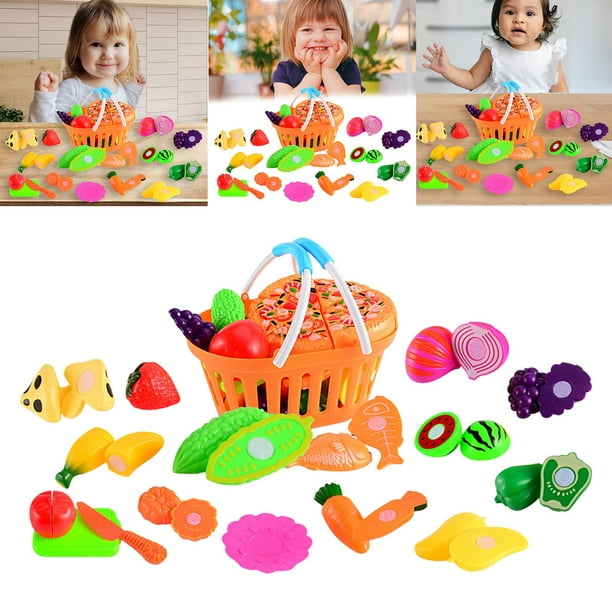 Juego de alimento , con cesta de almacenamiento, juguetes Montessori,  accesorios, frutas, verduras, cocina, juguete para para Sunnimix Juegos de  imaginación