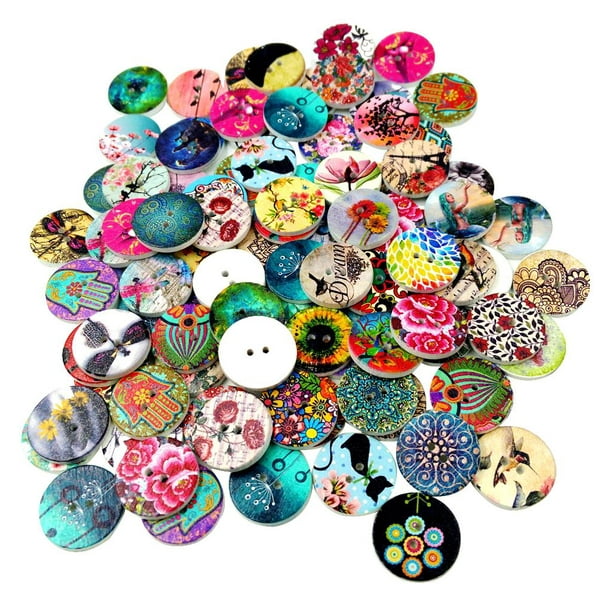 100 Botones Decorativos para Manualidades, Botones de Vintage de 0,79  Pulgadas Agujeros para Artesan Sunnimix Botones de costura de madera