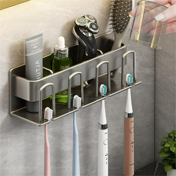 Soporte de cepillo de dientes Soporte Cepillo de maquillaje Montado en la  pared Organizador de pasta de dientes eléctrica Contenedor Metal Baño  Orgnaizer