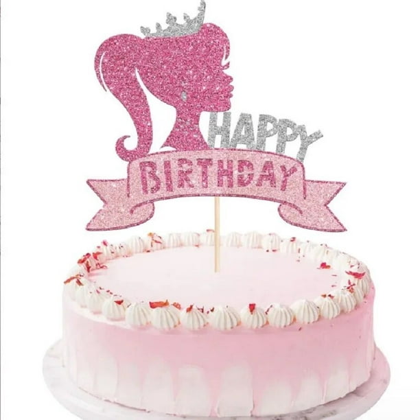 Adorno para tarta de princesa para niña, decoración de mesa de Barbies,  suministros de fiesta de cumpleaños con diamantes rosas, platos y vasos de  papel, globo, color negro y rosa