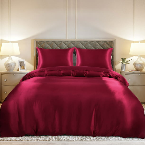 Conjunto de ropa de cama de seda satén lujoso Queen cama King Size