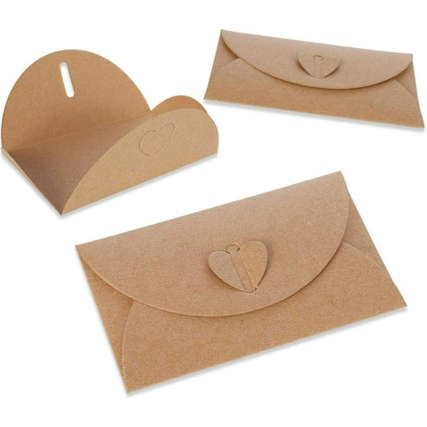 RO Paquete de 10 sobres para tarjetas de regalo de 17 x 11 cm sobres de  papel kraft sobres de semillas hechos a mano marrones con cierre de corazón  para regalo, felicitación
