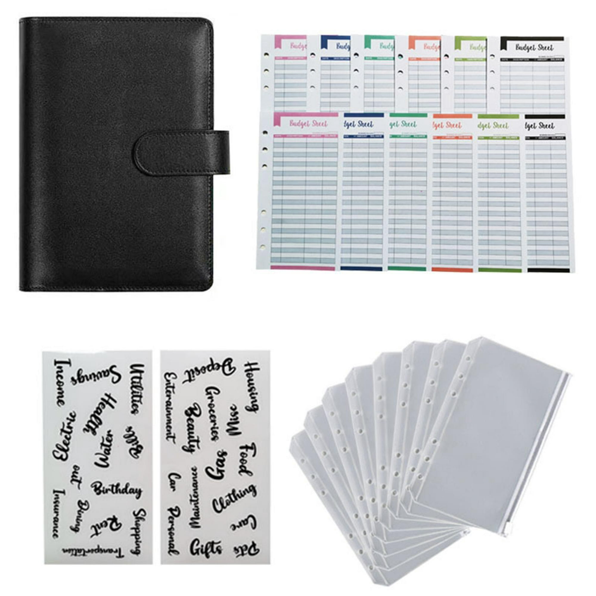 Organizador de dinero con carpeta de 6 anillas, papel de A6, con 12 hojas  de presupuesto de y 8 bolsillos de carpeta de plástico Rosa Soledad  cuaderno de facturas