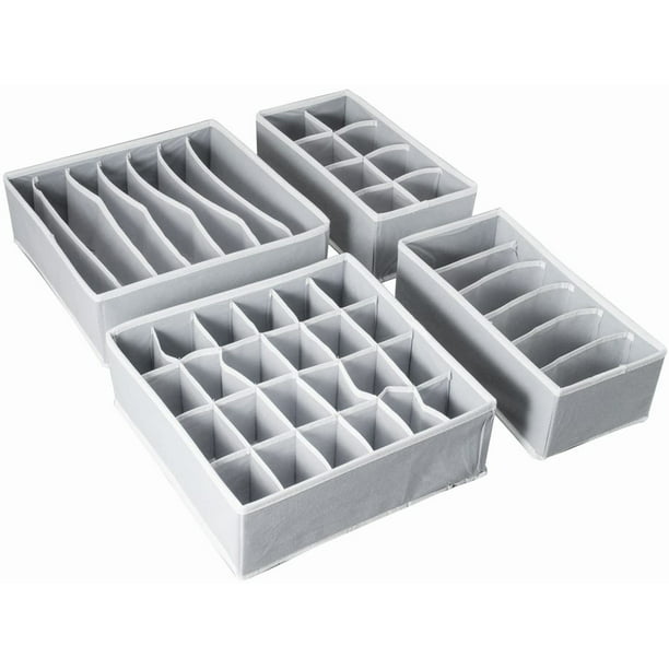 Juego de 4 cajas de almacenamiento de armario apilables, organizador de  cajón de plástico, gris
