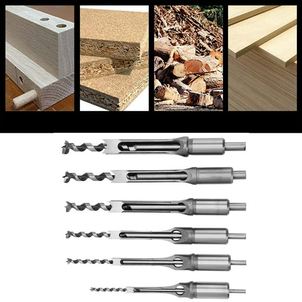 Brocas de taladro de agujero cuadrado, 6 piezas de sierra para carpintería,  juego de cincel de mortaja de madera, juego de herramientas de cincel de