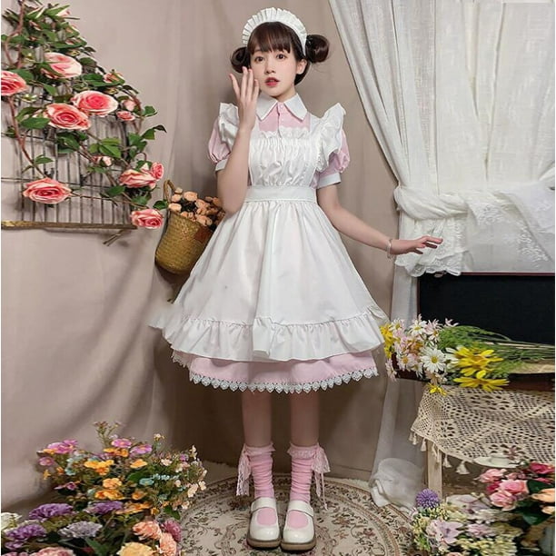 Women Kawaii Lolita Dress Lace Maid Costume Cosplay Sweet Dress