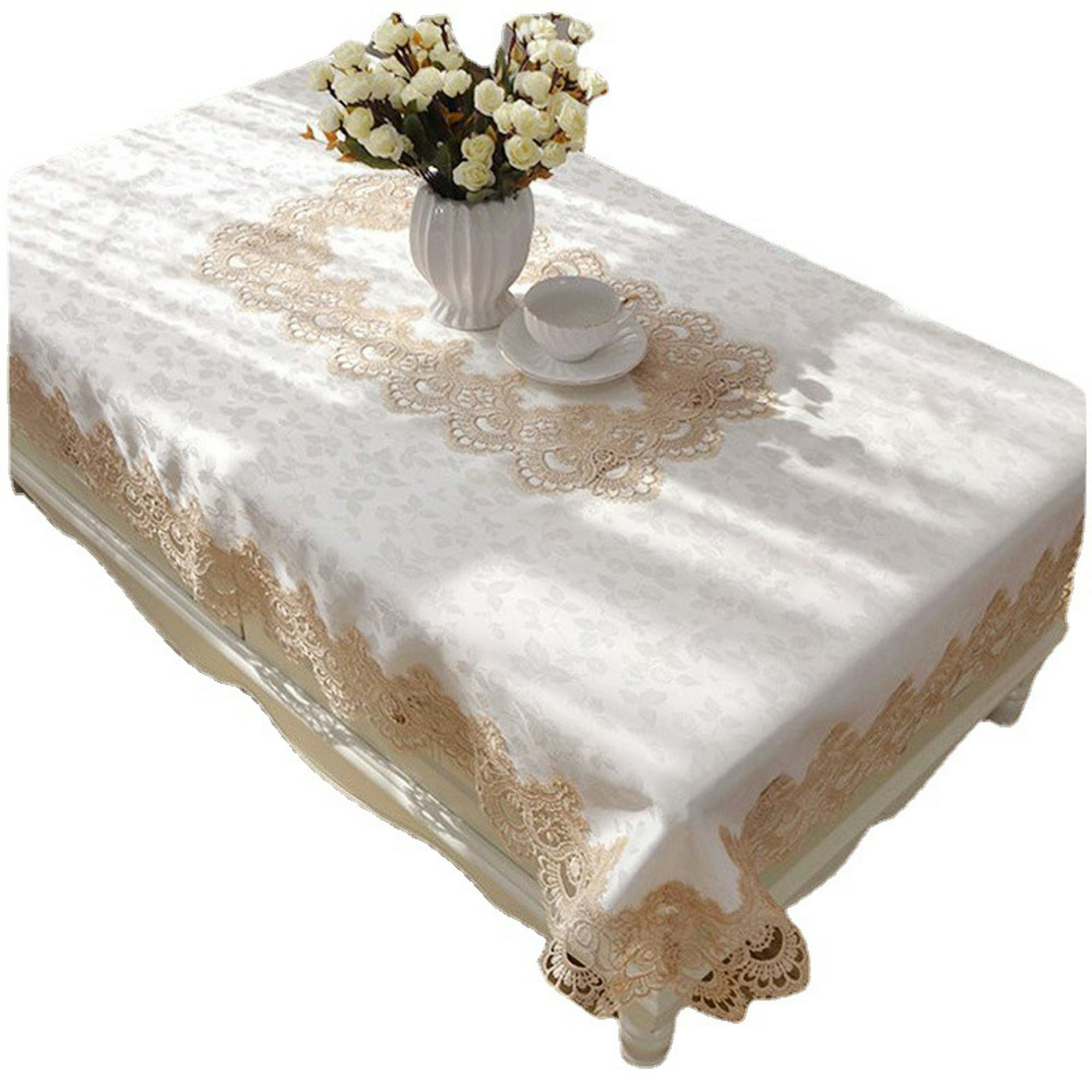 Mantel de encaje blanco de 60 x 120 pulgadas, rectangular, vintage,  bordado, para boda, fiesta, hogar, exteriores, decoración de mesa de otoño