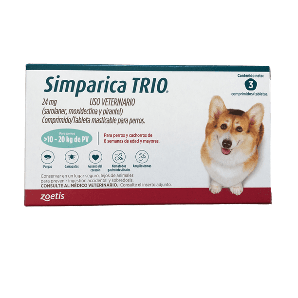 Simparica Trio para Perros de 10 a 20 kg 3 Tabletas de 24 mg Walmart
