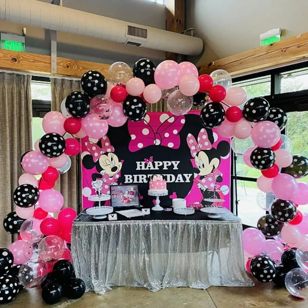  12 globos de fiesta de Minnie, negro, rojo rosa