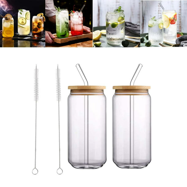 Vasos para beber con tapas de bambú y de vidrio, juego de 4 piezas, vasos  de vidrio de , vasos de ce Sunnimix Beber taza de café
