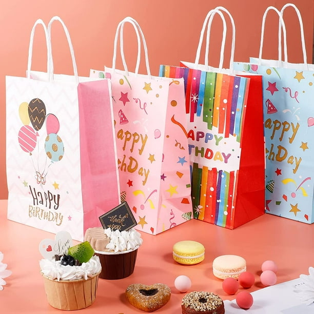 18 bolsas de regalo de feliz cumpleaños, bolsas de regalo de acuarela para  fiesta de cumpleaños, bolsas de papel con asa para regalo, bolsa de papel y  juego de papel de cumpleaños : Salud y Hogar 