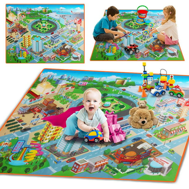 Alfombra de juego para bebés de aprendizaje de mapa mundial de animales,  extra grande, 76 pulgadas x 58 pulgadas, alfombra acolchada para gatear  para
