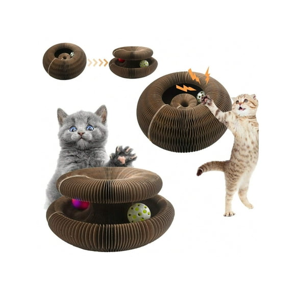 magic accordion cat scratching board with 2 bell balls foldable durable   cat grinding claws scratcher board