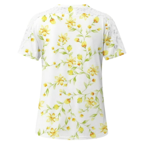 Camiseta amarilla con estampado de verano para mujer, camisetas