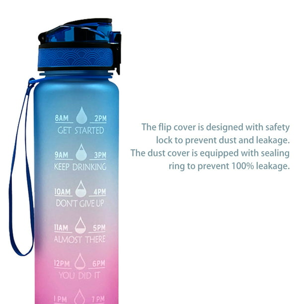 Botella de agua deportiva motivacional de 32 onzas con marcador de tiempo y  popote, boca ancha grande a prueba de fugas, duradera, sin BPA, no tóxica