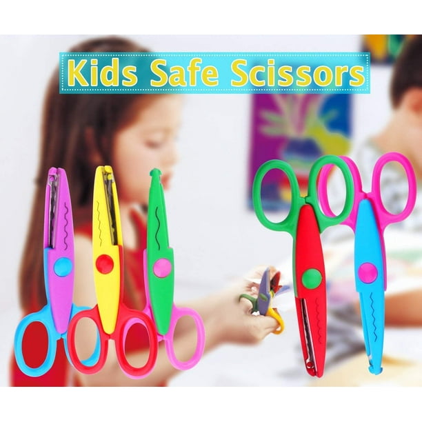 Paquete de 5 tijeras de plástico para niños, tijeras coloridas de seguridad  para manualidades, tijeras de entrenamiento preescolar con mango de