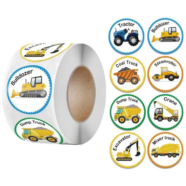 Pegatinas de recompensa con diseño de coche para niños, etiquetas de  sellado redondas de dibujos animados para autobús, tanque, tren y camión,  50-500 unidades