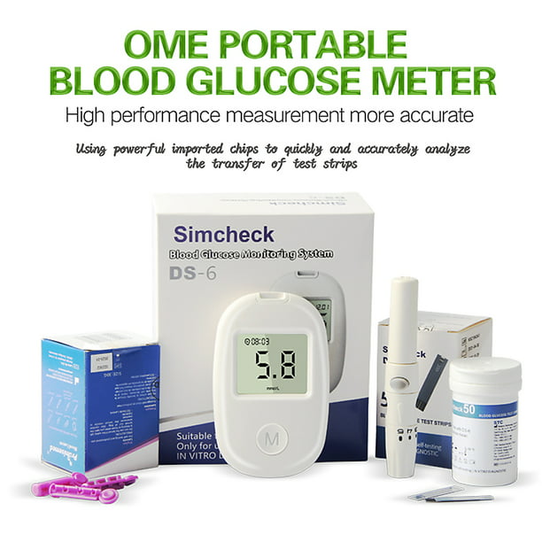 Kit de monitor de glucosa en sangre, probador de prueba de azúcar en sangre  en casa con 50 tiras de prueba de azúcar en sangre, 50 lancetas, 1