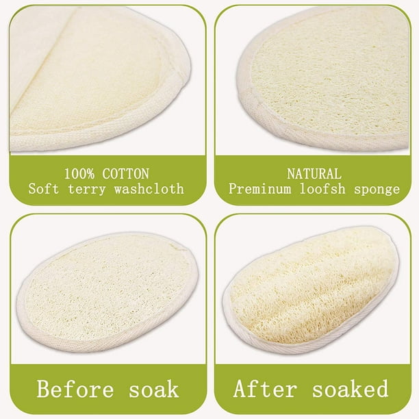 Esponja exfoliante natural de lufa de 4 pulgadas para el cuidado de la piel  en baño, spa, ducha, paquete de 4