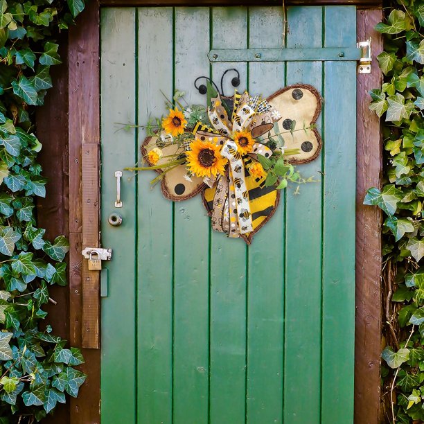 Corona de abeja para decoración de pared de puerta delantera, corona  colgante de girasol artificial, corona decorativa de abeja para puerta  delantera