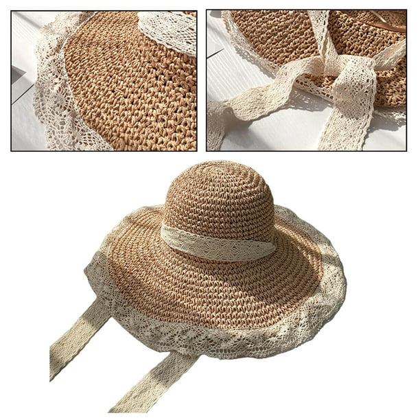 Sombrero de sol para mujer, de playa de de encaje, flexible con correa de  cadena de encaje, verano Rosa Hugo sombreros de paja para mujer