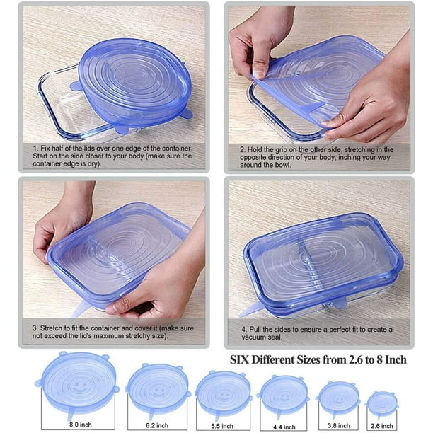 Tapas elásticas de silicona, paquete de 12 de varios tamaños Tapas de  silicona sin BPA Tapas de contenedores reutilizables Tapas de alimentos  Verde + Azul Jormftte WRMH-1181-2