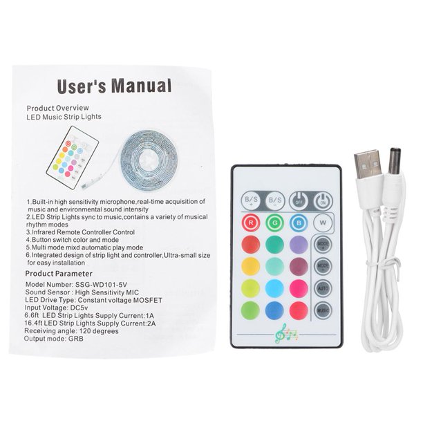 Tira De Luces Led Usb Con Control Remoto Y 5050 Rgb 6.6 Ft