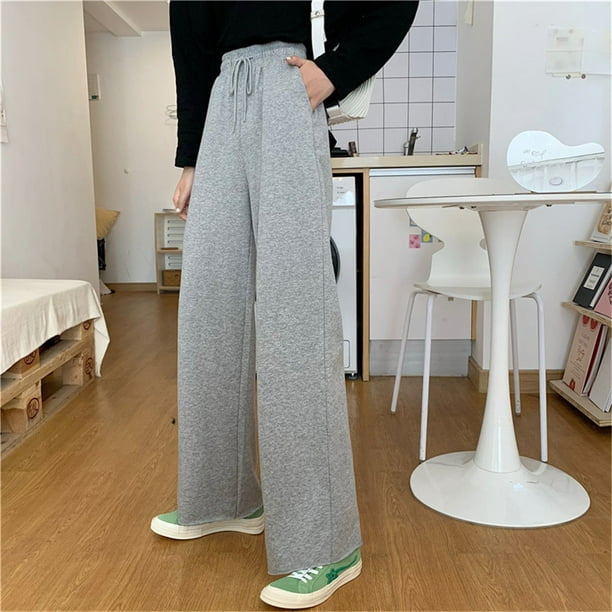 Pantalones de mujer Pantalón largo deportivo holgado informal de cintura  alta con pierna ancha, Gris, S Yuarrent AP001457-01
