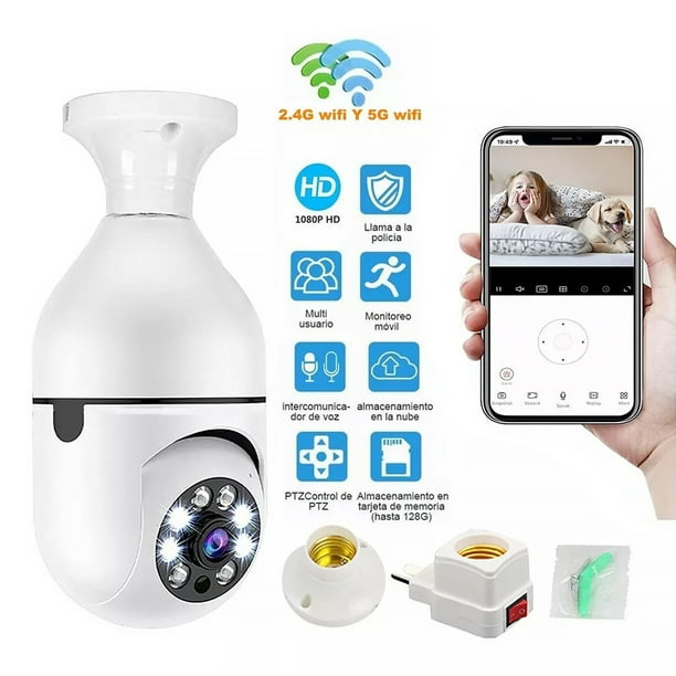 Cámara de seguridad con bombilla inalámbrica cámara de seguridad con  bombilla 1080P Soporte inteligente Detección de movimiento para el hogar  por la noche