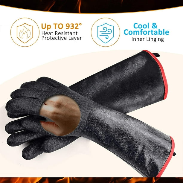Potted Pans Guantes de parrilla para barbacoa, guantes de horno de 17  pulgadas, guantes resistentes al calor de 932 grados F para cocinar,  ahumador