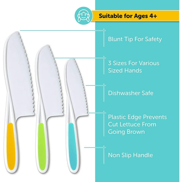 Cuchillo seguro para niños para cocina real, juego de cuchillos de primer  corte para niños, cuchillo de cocina de punta redonda, apto para niños