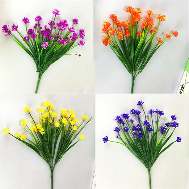 Flores artificiales de margaritas para exteriores, resistentes a los rayos  UV, 4 paquetes de follaje falso, plantas sintéticas, arbustos de plástico