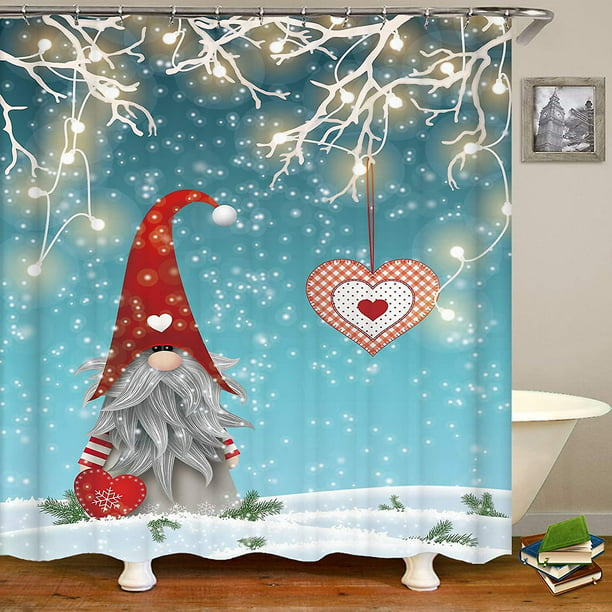 Cortina de ducha de Navidad para baño, cortina de ducha de los nomos de  Navidad, cortina de ducha divertida de tela de Papá Noel, decoración de  baño con ganchos de 72x72 pulgadas