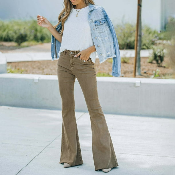 Gibobby Jeans Pantalones de mujer Pantalones vaqueros ajustados de cintura  alta a la moda desgastados informales de los años 90 para mujer(A,M)
