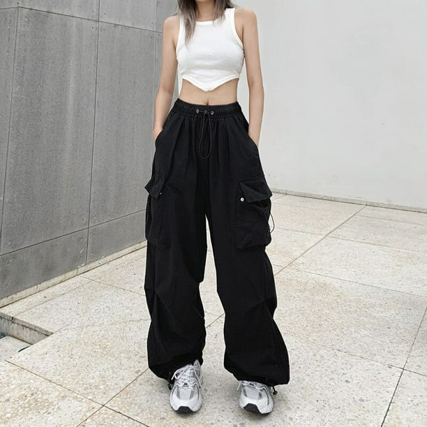 Pantalones para Mujer Nuevo Verano Ins Estilo japonés Harajuku Pantalones  Sueltos de Cintura Alta adelgazantes Blancos Pantalones Anchos de Pierna  Recta-Negro_Metro : : Moda