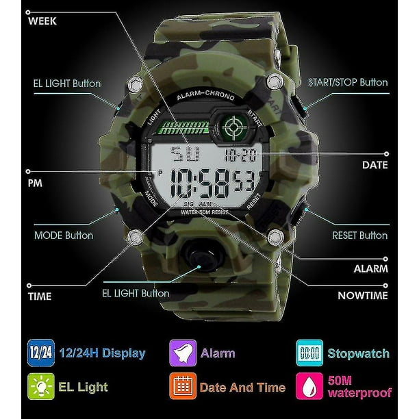 Reloj digital para niños, reloj militar deportivo para niños, con alarma/temporizador/resistente  a los golpes, 5 tiras (hy) YONGSHENG 8390615402873