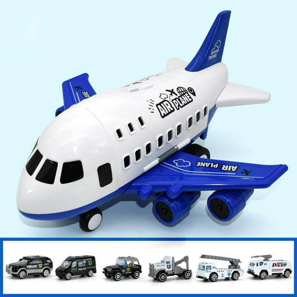 Juego de 6 vehículos en avión de s de avión grande, juguete para , juguetes  de de policía azules _6 perfke Inercia de pista de simulación