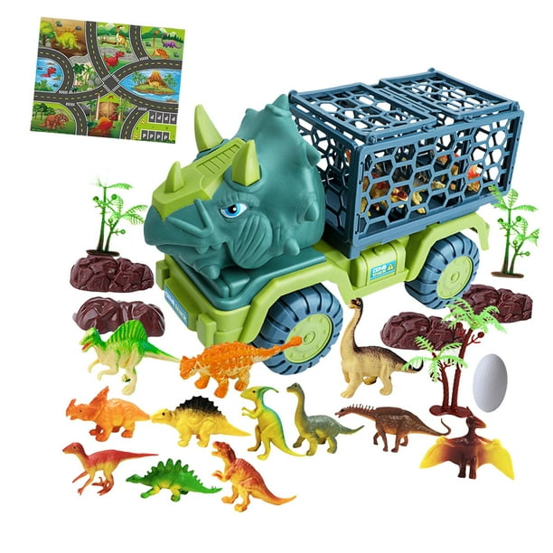 Camión de transporte, juguetes de dinosaurios con figuras de dinosaurios y  jaula, coche de dinosaurio extraíble para pequeños, regalo de cumplea