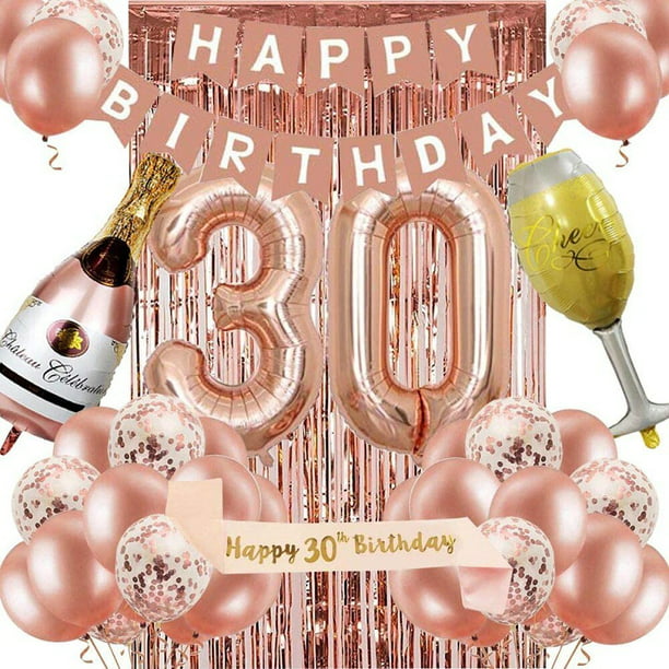 Kit de globos de 30 cumpleaños Decoración de fiesta de oro rosa JAMW  Sencillez