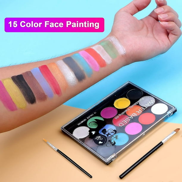  Magicfly Kit de pintura facial – Kit de pintura facial de 18  colores, pintura corporal no tóxica a base de agua con plantillas, 2  purpurina, pinceles, tiza para el cabello, kit