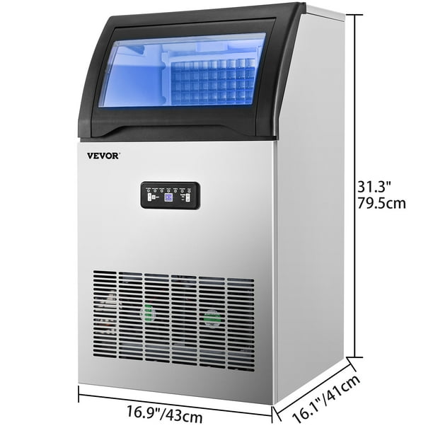 VEVOR Máquina para hacer hielo comercial VEVOR de 110 V, 120 libras/24  horas, máquina de hielo de acero inoxidable con almacenamiento de 29 libras  para el hogar, oficina, tienda, Bart, 50 cubitos