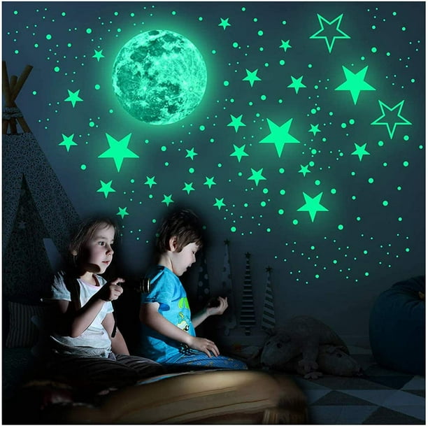 Resplandor en la luna oscura y las estrellas luminosas fluorescentes  pegatinas de pared pegatina de techo para la decoración de la habitación  del bebé TUNC Sencillez